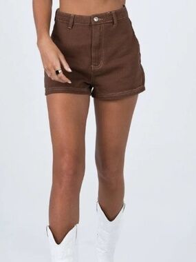 NWT Princess Polly Darby A Line Brown High Waisted Shorts 4